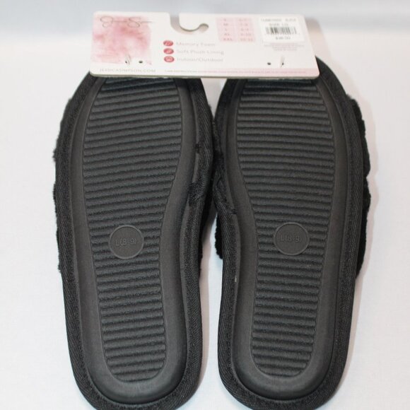 NWT Jessica Simpson Black Fur and Rhinestone Memory Foam Slippers - Picture 9 of 12